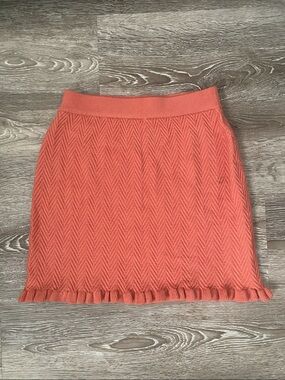 Sage Coral Knit Mini Skirt with Ruffle Hem